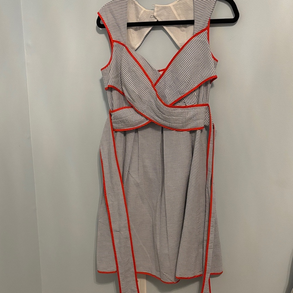 Jessica Simpson Striped Backless Dress with Red Trim